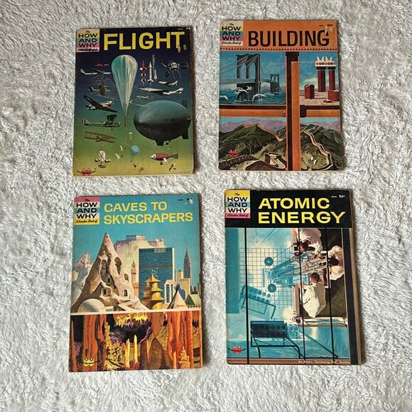 How and Why Wonder Book - lot 4 Building Atomic Energy, Flight, Caves VTG 1960s - Picture 1 of 16